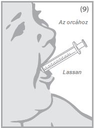 Lassan nyomja be a dugattyút és hagyja, hogy a gyermek lenyelje a fecskendő tartalmát. A fecskendő tartalmát egy pohár vízbe vagy egy cumisüvegbe is bele lehet fecskendezni.