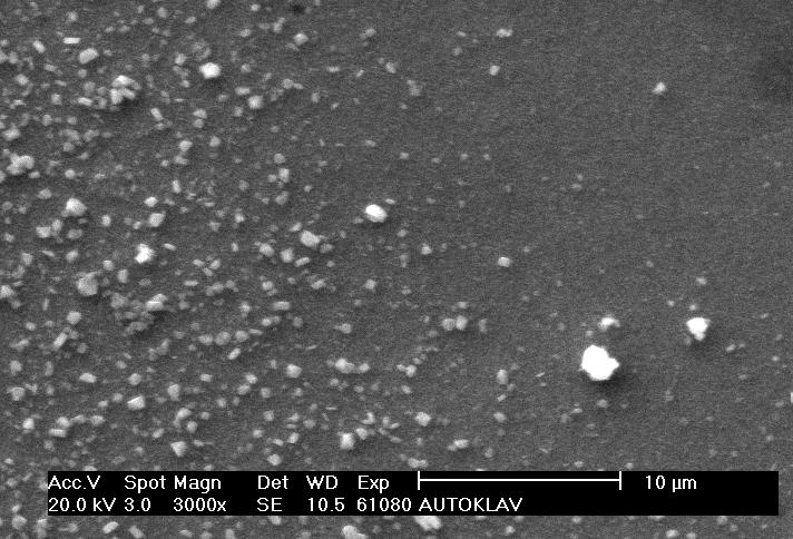 17. ábra Az autoklávban készült oxiddal borított acél minta felületi SEM felvétele (X = 3000; T = 300 C, t = 1080h) A következő lépésben a fenti módon polírozott mintákat egy kvarckemencébe