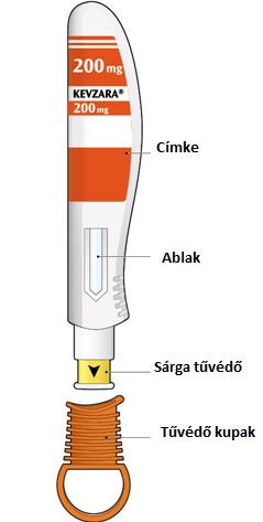 Kevzara 200 mg oldatos injekció előretöltött injekciós tollban szarilumab Használati utasítás Az ábra a Kevzara előretöltött injekciós toll alkatrészeit mutatja be.