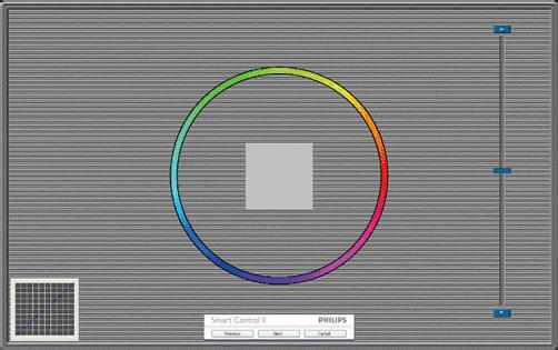 3. Képoptimalizálás Első színkalibrációs képernyő Eco Power menü A Previous (Előző) gomb le van tiltva, amíg a második szín képernyőre nem lépett.