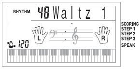 A 00 8 Beat 1 a kezdő programozott ritmus-beállítás, amely a szintetizátor táplálásának a bekapcsolásakor megjelenik. A kijelzett ritmusszámot növelheti vagy csökkentheti is a [+]-, ill.