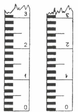 17.22. ábra. Cm osztású mérőlécek 17.23. ábra. Reichenbach-féle távolságmérő Külön csoportot képeznek az ún.