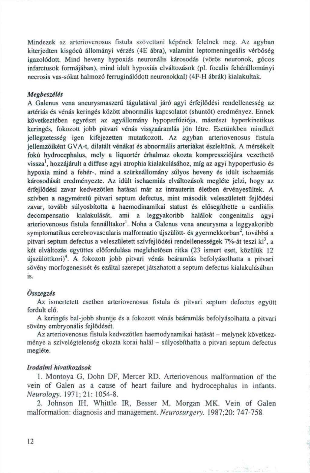 Mindezek az arteriovenosus fístula szövettani képének felelnek meg. Az agyban kiterjedten kisgócú állományi vérzés (4E ábra), valamint leptomeningeális vérbőség igazolódott.