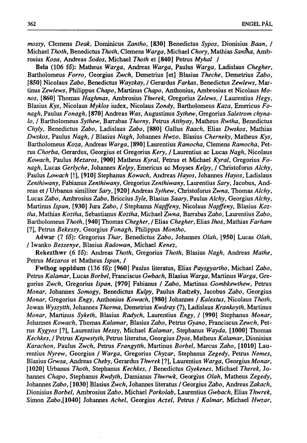 362 ENGEL PÁL mossy, Clemens Deak, Dominicus Zantho, [830] Benedictus Sypos, Dionisius Baan, / Michael Thoth, Benedictus Thoth, Clemens Warga, Michael Chory, Mathias Saníha, Ambrosius Kosa, Andreas