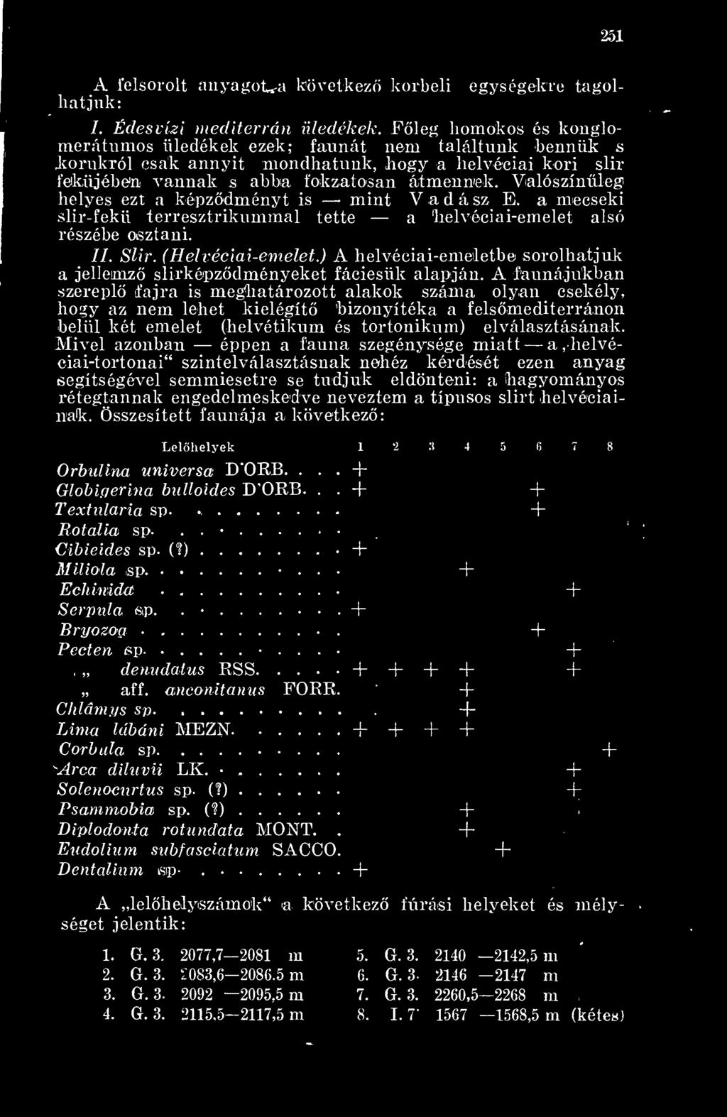 Valószínleg helyes ezt a képzdményt is mint V a d á sz E. a mecseki slir-fekü terresztrikummal tette a helvéciai-emelet alsó részébe osztani. II. Slir. (Helvéciai-emelet.