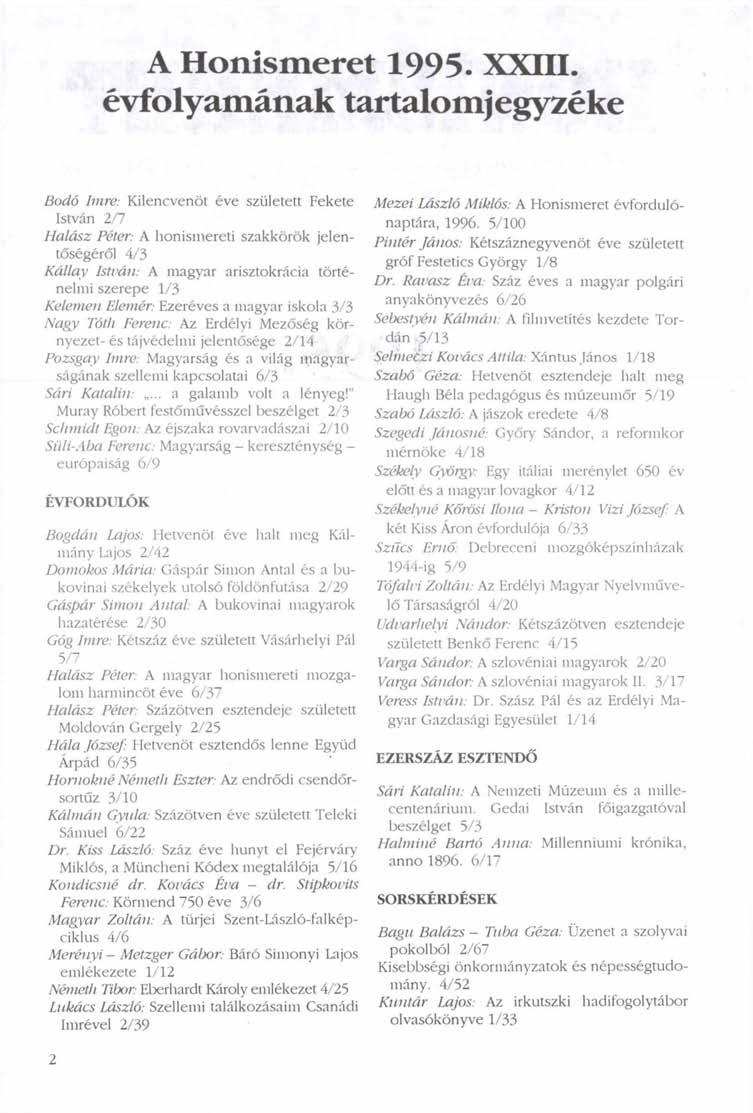 A Honismeret 1995. XXIII.