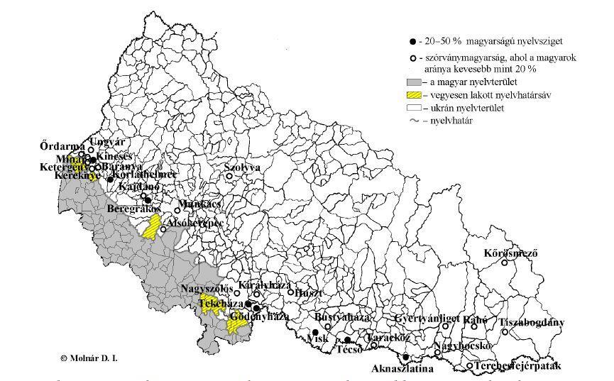 A magyarság zöme, mintegy 89%-a a magyar határ közvetlen közelében, 15-20 km-es területsávban helyezkedik el (KOVÁCS, 2010: 54).