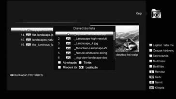 Képnézegető funkciók Ha a képnézegető funkciót választjuk, megjelenik az alábbi képernyő: 13.4 KÉP Ebben a menüben a [balra/jobbra] gombokkal válassza ki a csatlakoztatott USB tárolót.