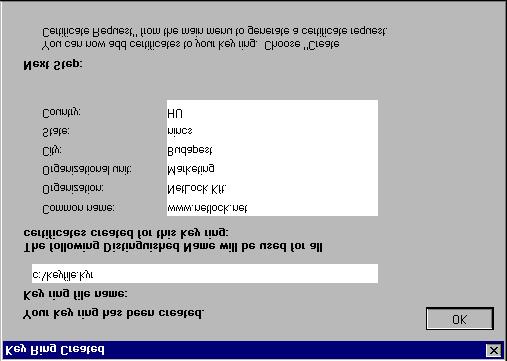 A Key Ring Information alatt található mezőben adjuk, meg az elkészítendő Key Ring file helyét és a védelmére szolgáló jelszót, amelyre a telepítés során többször is szüksége lesz.