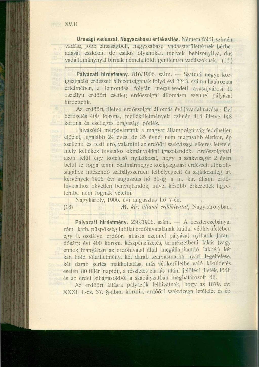 XVIII Urasági vadászat. Nagyszabású értékesítés.