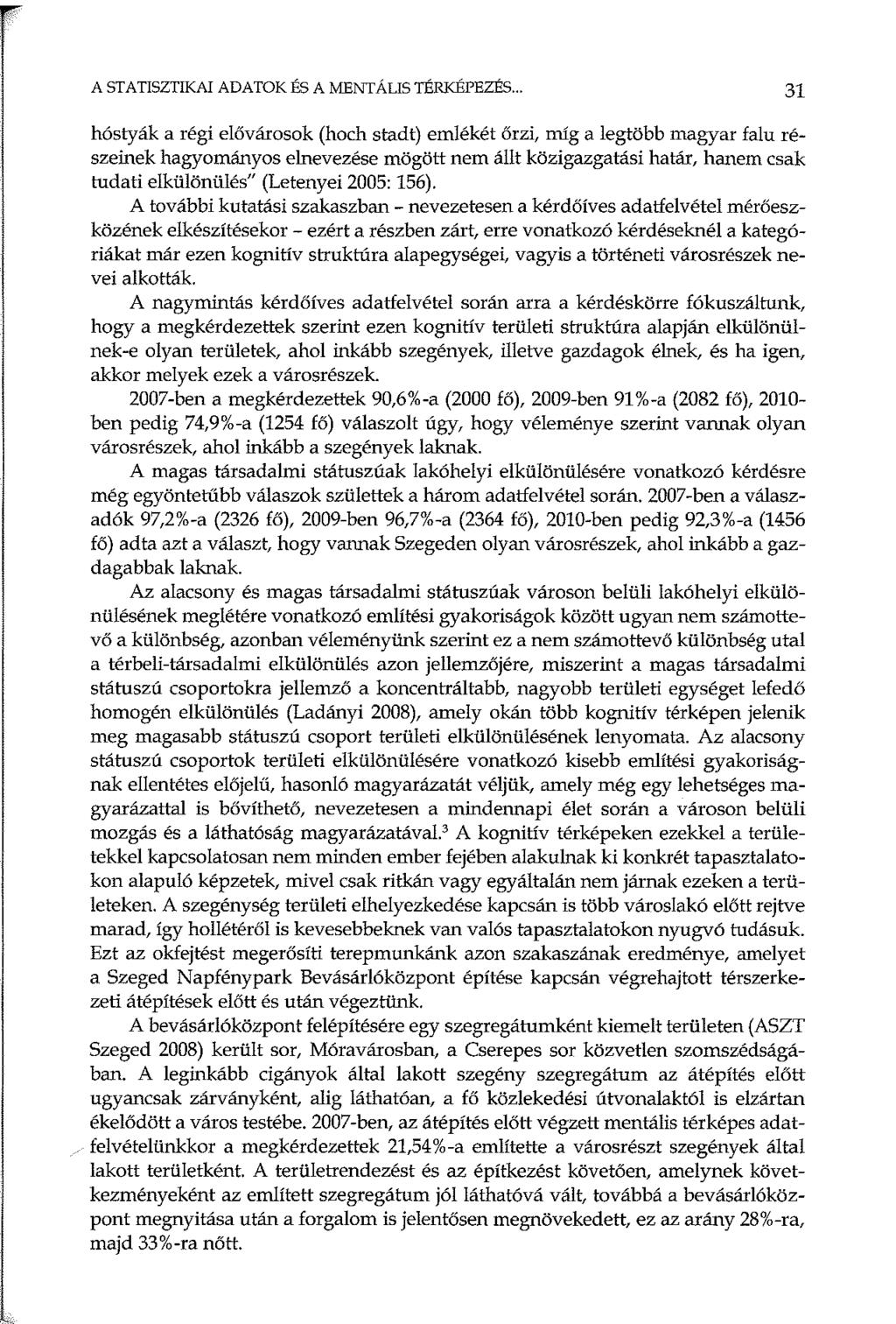 A STATISZTIKAI ADATOK ÉS A MENTÁLIS TÉRKÉPEZÉS.