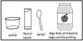 100 mg-nál kevesebb vagy 100 mg-ok közötti dózisok esetén a tasak teljes tartalmát folyadékkal kell összekeverni, majd ezután kell az orvos által előírt ml-ben kifejezett mennyiséget az adagoló