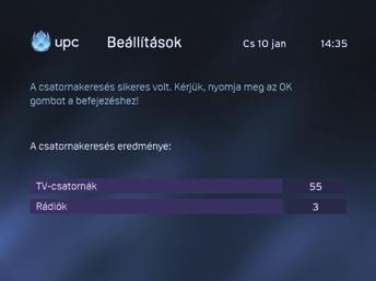 keresés eléri a 100%-ot, a telepítő továbblép a Csatornakeresés eredménye képernyőre. 1.3.6.