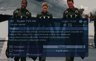 Részletes műsorinformáció Amikor a Mini tévéműsor látható, akkor további információt is megjeleníthet a kijelölt műsorról, de az aktuálisan futó műsorról közvetlenül is elérhet részletes információt