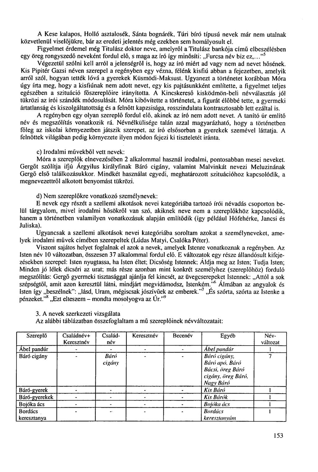 A Kese kalapos, Holló asztalosék, Sánta bognárék, Túri bíró típusú nevek már nem utalnak közvetlenül viselőjükre, bár az eredeti jelentés még ezekben sem homályosult el.