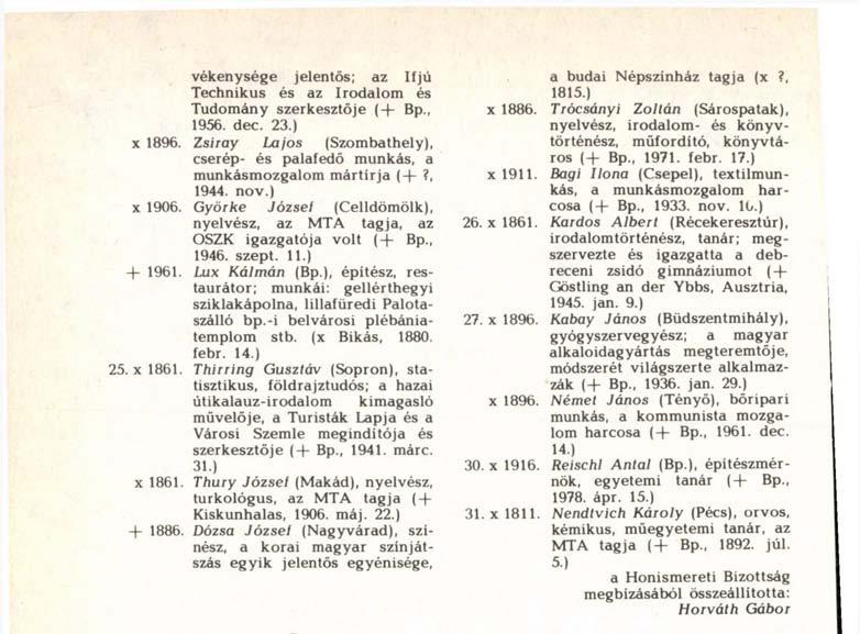 ), építész, restaurátor; munkái: gellérthegyi sziklakápolna, lillafüredi Palotaszálló bp.-i belvárosi plébániatemplom stb. (x Bikás, 1880. febr. 14.) 25. x 1861.