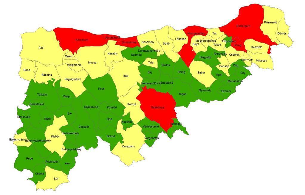 2. számú melléklet Komárom-Esztergom megye településeinek katasztrófavédelmi osztályba