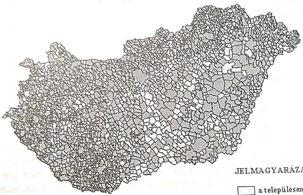 Jelmagyarázat: fehér: nincs zártkert szürke: a van zártkert 19. ábra: A zártkerttel rendelkező települések, 1983 Forrás: Cros Kárpáti et al. 2004 p. 52.