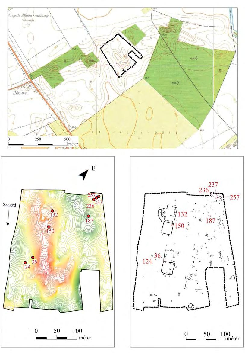 Régészeti adatok és természettudományi eredmények a Maros-torkolat 207 1 2 3 66. kép: Szeged-Öthalom, V. homokbánya. 1: A lelőhely és a feltárt terület (10.