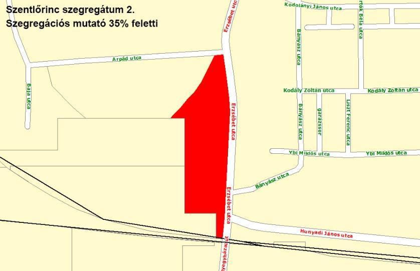 A vizsgált utca az 1. számú szegregátum közelében a Királyegyháza felé vezető út fény- és félsorompós átkelőjénél található.