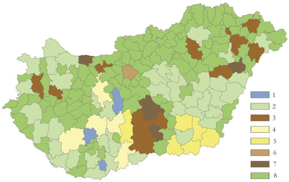 A létrehozott 8 klaszter jellemzői a következők: 1. Vegyes gazdálkodású: ebbe a klaszterbe 3 vegyes gazdasági dominanciájú dunántúli járás került.