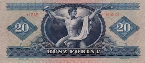 20 Forint Bankjegy MINTA perforáció /Muster Perforation/ 1949 Budapest Tervezô /Entwerfer/ Horváth Endre és Nagy Zoltán mint elôzô /wie vorher/ Kupa-Ambrus: 458, Rádóczi: 180.d, Rád-Tasnádi: 152.