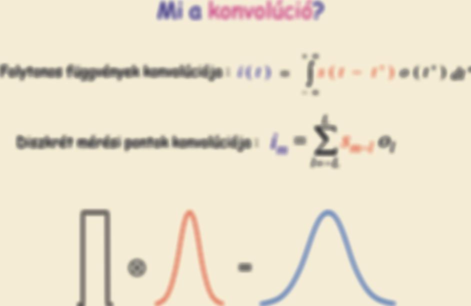Mi a konvolúció? Mi a konvolúció? Folytonos függvények konvolúciója : i ( t ) Diszkrét mérési pontok konvolúciója : = s ( t t ' ) o ( t ' ) dt ' i m = + L s m l o l l= L = Mi a konvolúció?