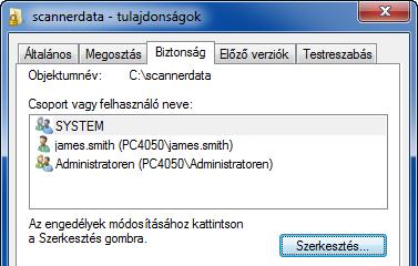 MEGJEGYZÉS A Mindenki a hálózat összes felhasználójának biztosítja a megosztási jogot.
