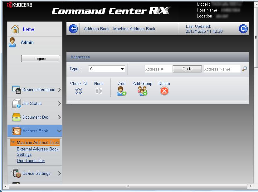 Felkészülés a használatra > Command Center RX Célhelyek regisztrálása A Command Center RX használatával célhelyeket regisztrálhat a készülék címjegyzékébe. Jelenítse meg a képernyőt.
