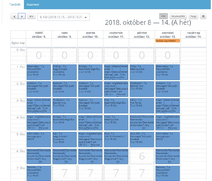 Órarend megtekintése Az Órarend főmenüpontra kattintva nézhető meg a tanuló órarendje. Egy-egy órarend elemre kattintva megtekinthető az óra pontos leírása.