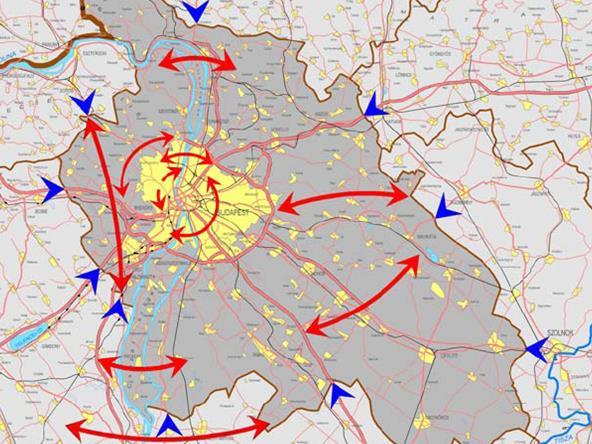 A Duna megyén belüli közösségi szolgáltatásokat csak kereszt irányban bonyolít (kompközlekedés), ugyanakkor a keleti és nyugati területek közötti kapcsolatokban markáns akadályt jelent, mivel az M0