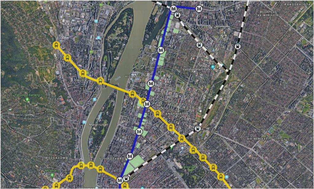 Átépített Váci út meglévő infrastruktúrája,