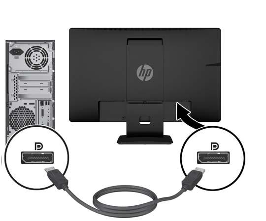 Csatlakoztassa a DisplayPort kábel egyik végét a DisplayPort csatlakozóhoz a monitor hátulján, a másik