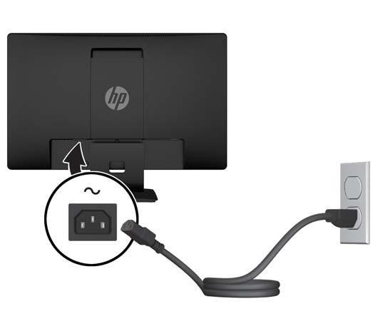 4. Csatlakoztassa a tápkábel egyik végét az AC tápcsatlakozóhoz a monitor hátulján, a másik végét pedig váltóáramú hálózati aljzathoz. FIGYELEM!