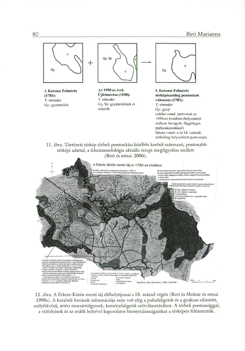 Biró Marianna 80 I. Katonai Felmérés 117*5); T: sótneder Gy: gyepterület Al lőstkrs évrk Újfelmérés* (1958): T: tömeder Gy. Sz : gyepterületek és szántók G I.