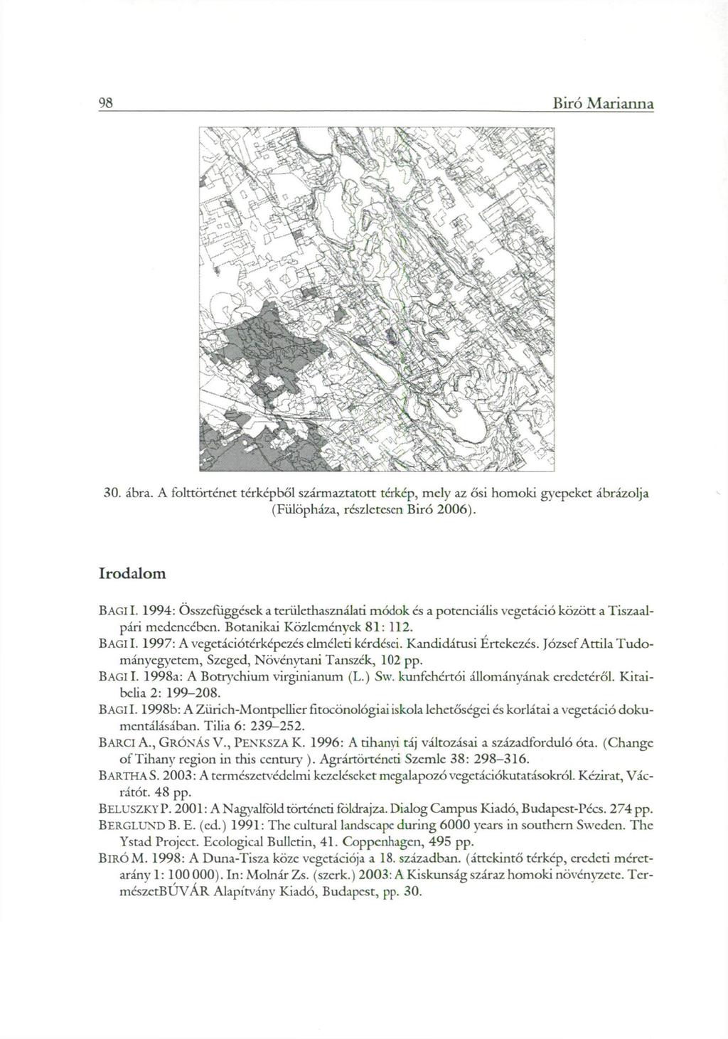 98 Biró Marianna 30. ábra. A folttörténet térképből származtatott térkép, mely az ősi homoki gyepeket ábrázolja (Fülöpháza, részletesen Biró 2006). Irodalom BAGII.
