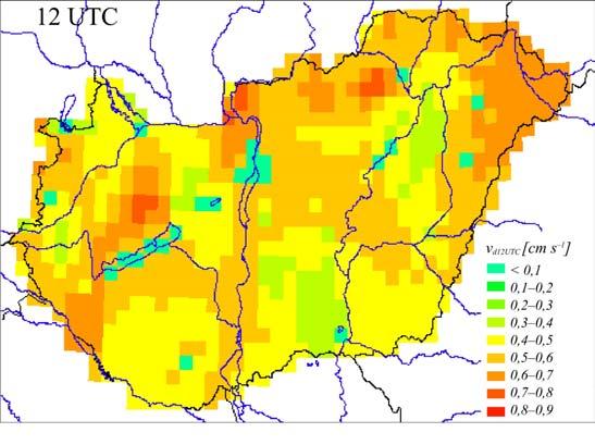 , 2004; Mészáros et al., 2006; Juhász, 2006). 6. ábra. Az ózon átlagos ülepedési sebességének eloszlása Magyarország területére, 1998.