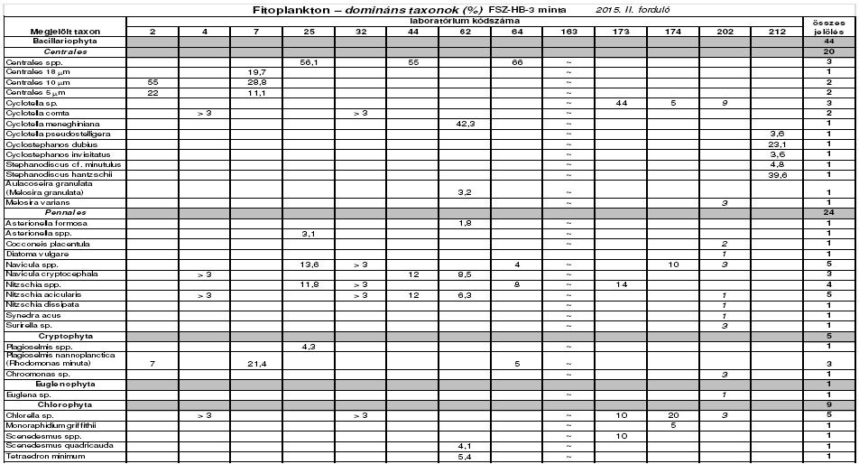 Hidrobiológiai eredmények összefoglalása Fitoplankton -