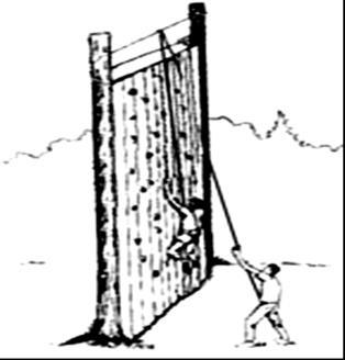 4) Falra mászunk (10 pont) Két fiú egy mászófalon próbálja ki az ügyességét. Az egyik András, aki 60 kg tömegű biztosít, a másik Balázs, aki 50 kg-os - a mászófal kiszögelésein kapaszkodik.