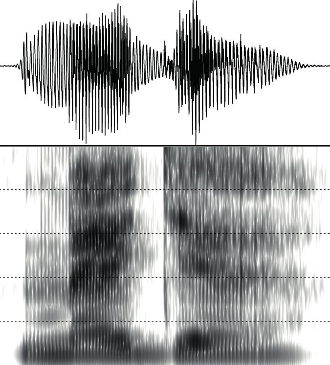 5000 5000 4000 4000 Hz Hz Feltevések és tények az egy szó kiejtéséről 3000 3000 2000 2000 1000 1000 0 0 megye 0 Időtartam (s) 403 0.98 meggye 0 Időtartam (s) 0.91 1. ábra.
