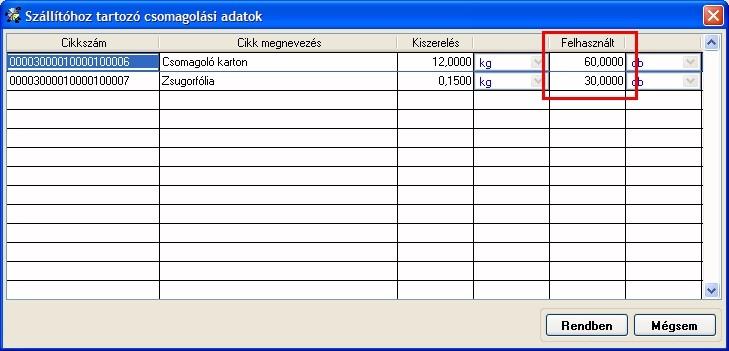 Ezt, a program automatikusan átszámítja kg-ba a cikktörzsben megadott adatok alapján.