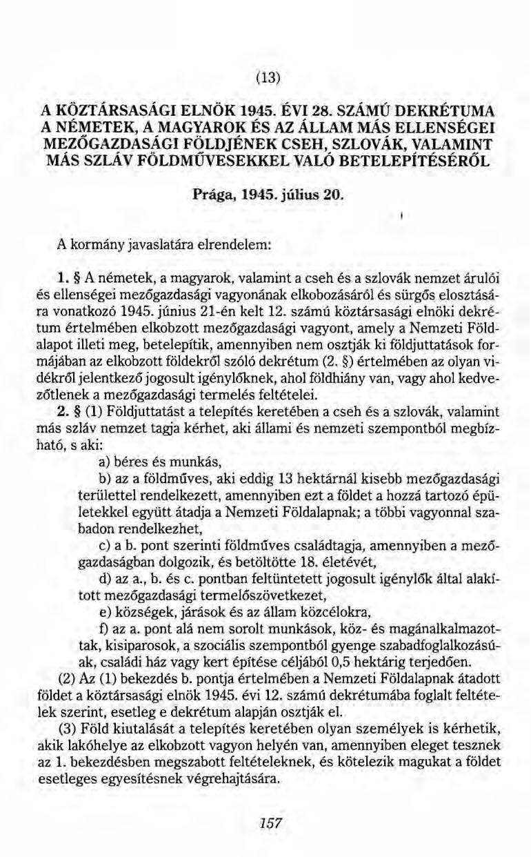 (13) A KÖZTÁRSASÁGI ELNÖK 1945. ÉVI 28.
