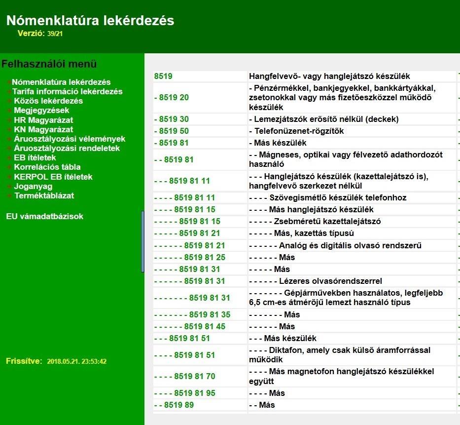 második szinten található meg ami a vámtarifaszám 7. és 8. számjegye a KN alszám. Ezt az alszámot ahogy a neve is mutatja a Kombinált Nómenklatúra határozza meg.