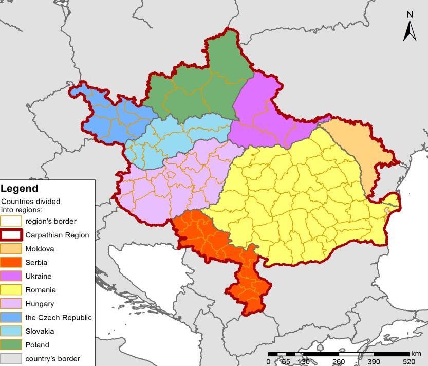 EU Kárpátok Régió Makro-regionális Stratégia Területi lehatárolás: 5 EU tagállam (CZ,SK, HU,PL,RO) és 3 EU-n kívüli ország (Ukrajna, Szerbia, Moldova) Közös jellemzők: Magashegységi jelleg (?