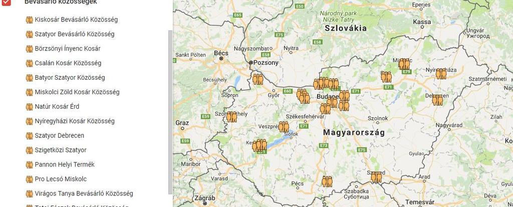 Bevásárló közösségek Magyarországon 10 éve indultak A térképen megtalálhatók az országban működő, helyi termékeket árusító bevásárló közösségek.
