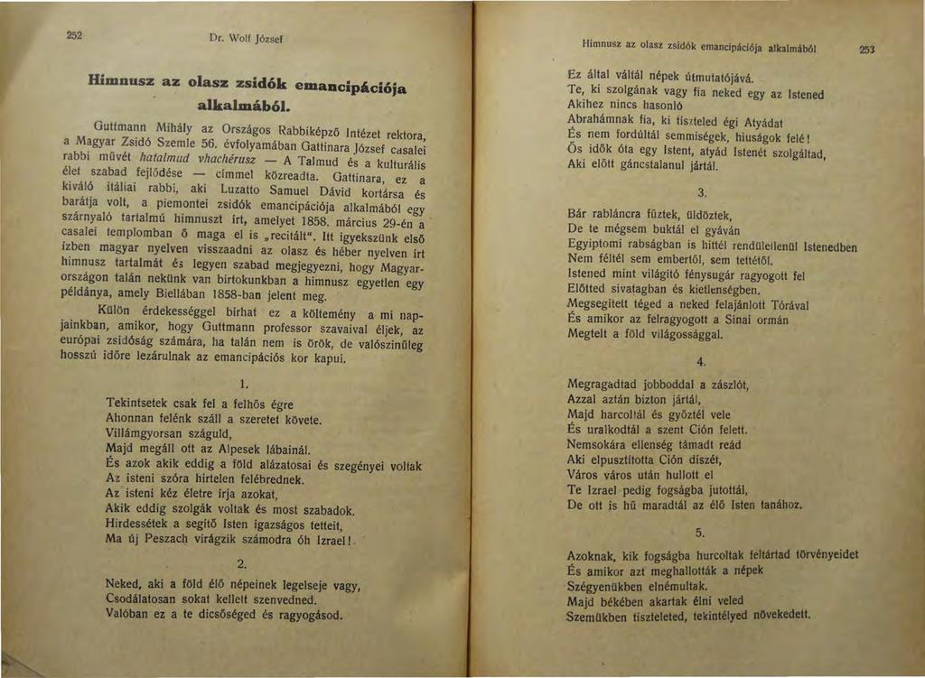 252 Dr. Wolf József Himnusz az olasz zsidók emancipációja alkalmából 253 Himnusz az olasz zsidók emancipációja alkalmából.