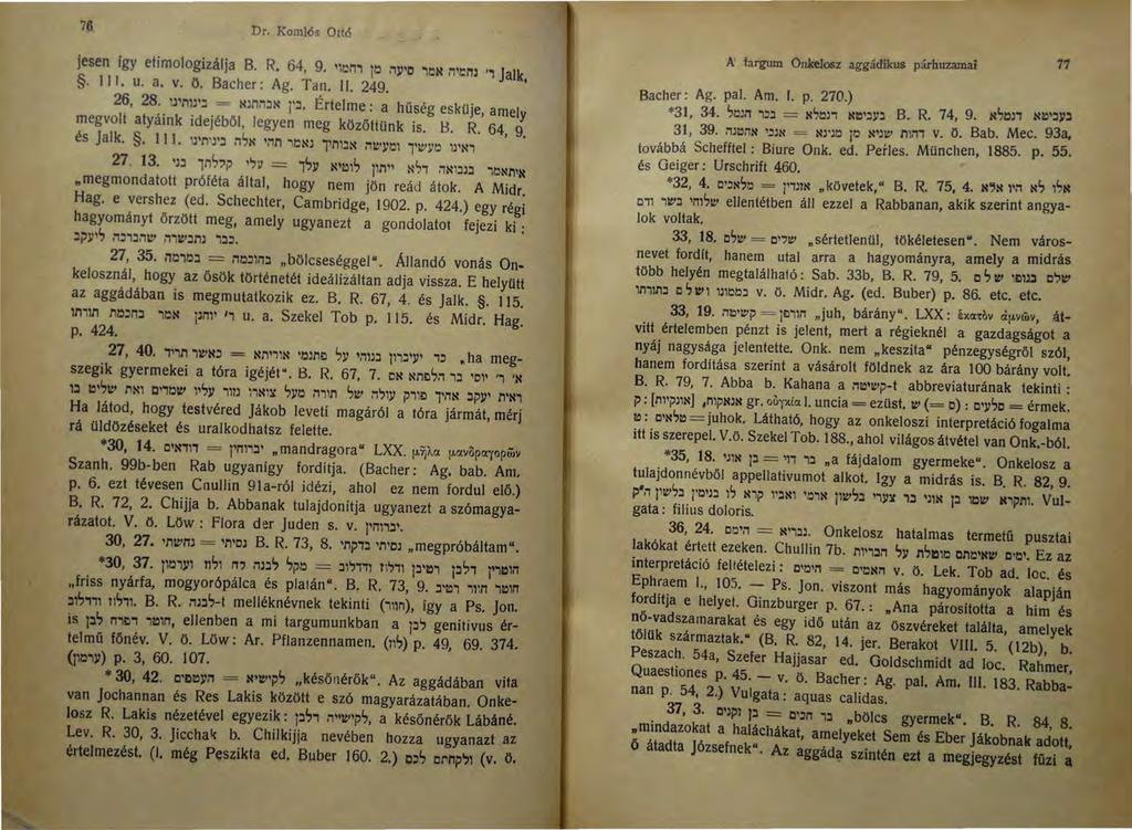 76 Dr.!(omlós Ottó jesen így etimologizálja B. R. 64, 9. 1r;,n., lr;, :-tv o "l ~N ;w.:m., jaik,. l J l. u. a. v. ö. Sacher: Ag. Tan. II. 249. 26, 28. lj'f11j':l = NJM.:JN j'.:j.