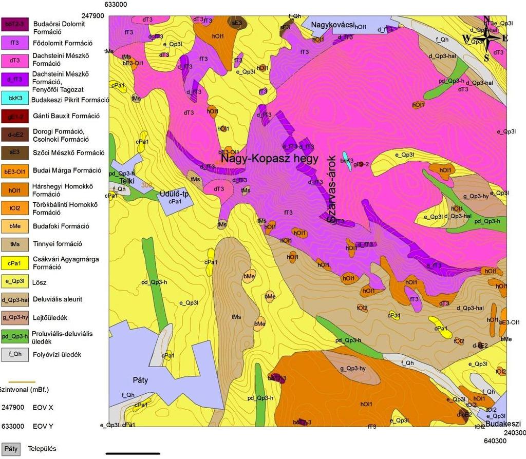 Földtani háttér A területet meghatározzák: Mezozoos képződmények: Budaörsi Dolomit Formáció Fődolomit Formáció Dachsteini Mészkő Formáció Budakeszi Pikrit Formáció lamprofír
