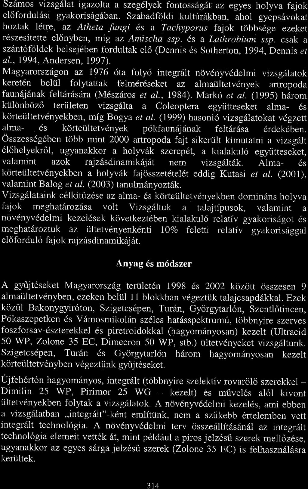 sz6mos vizsgfit igzolt szegl yek fontoss6gdt z egyes holyv fjok elcjfordul6si gykorishgihn.