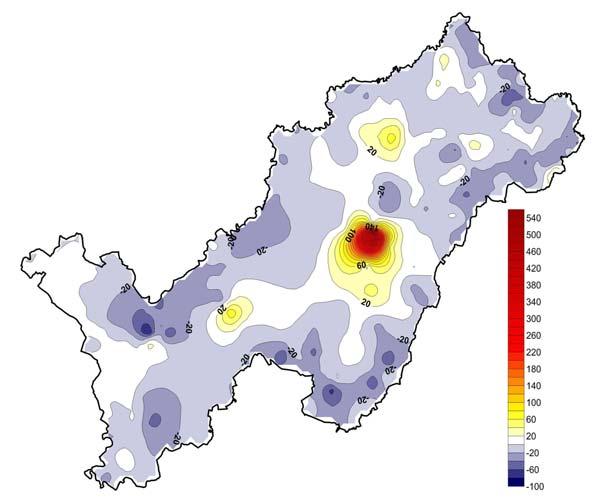 28. ábra: A saját jövedelmi potenciál változása 1988 és 2007 között az Észak-alföldi régió települései esetében, % (a PM-APEH és a KSH adataiból saját számítás alapján Németh G.